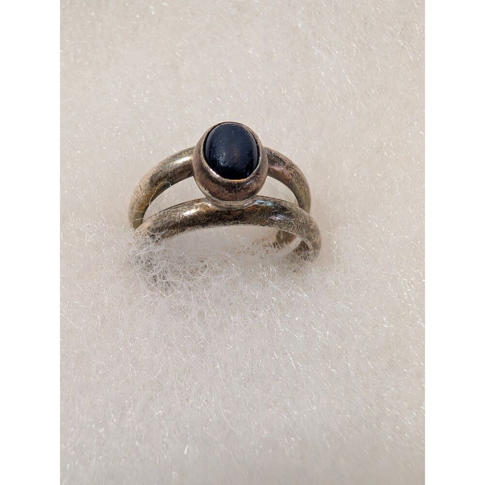 Vintage Signed 925 Sterling Silver Mexico Lapis Lazuli Double Split Band Ring